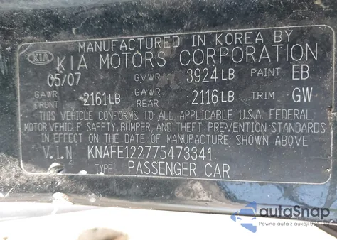 2007 Kia Spectra Ex из США, поврежденный, VIN KNAFE122775473341